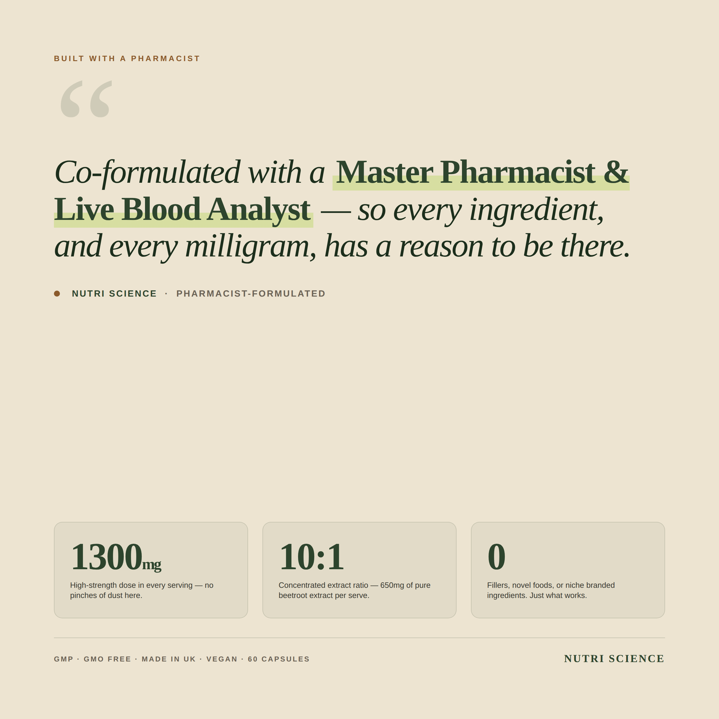 Nutri Science formulation credentials creative